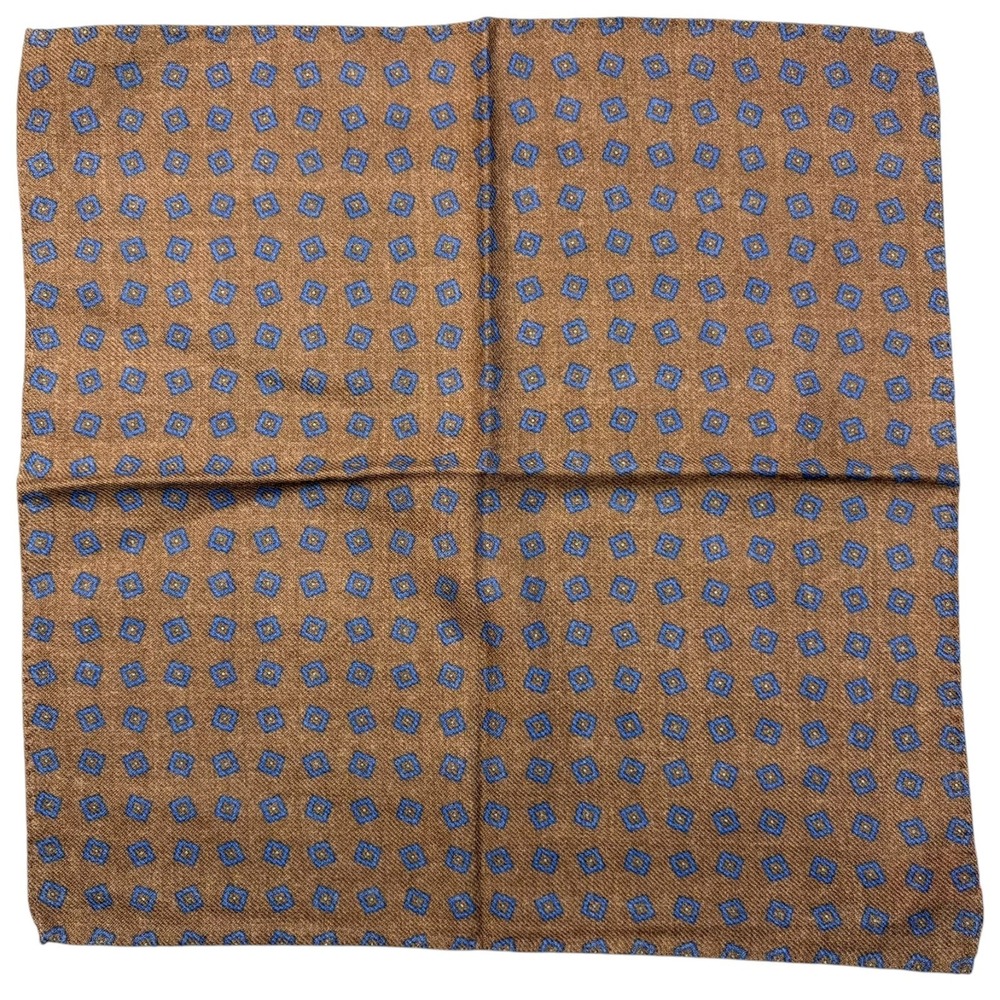 Altea Wool Pocket Square Brown Blue Geometric Made in Italy 13"
